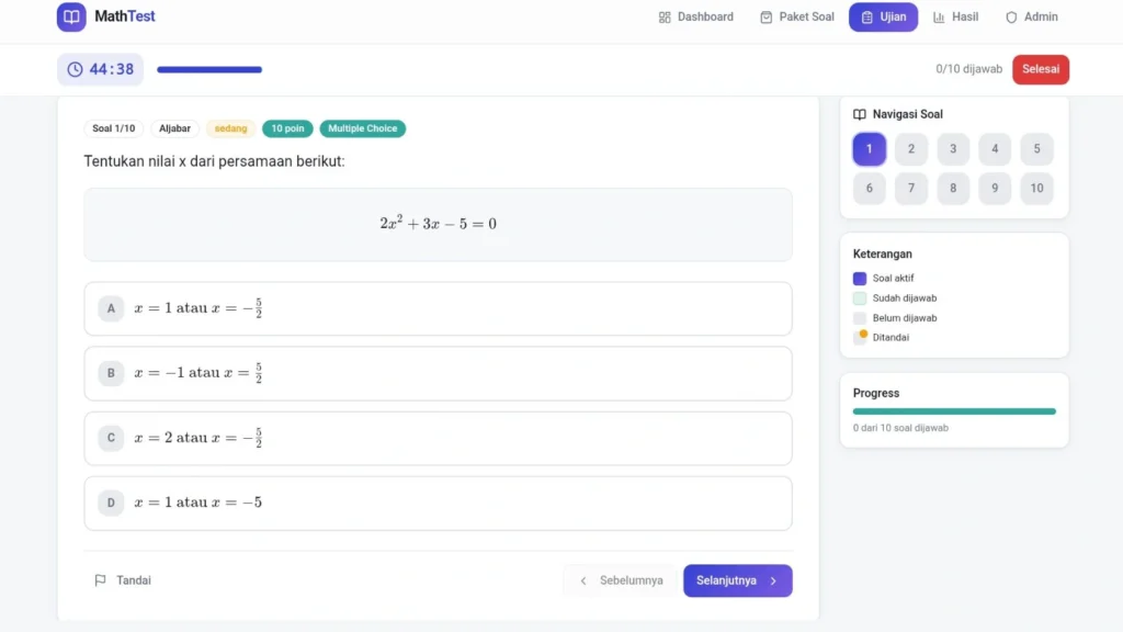 Jasa Pembuatan Aplikasi Tes Matematika input bisa pakai rumus
