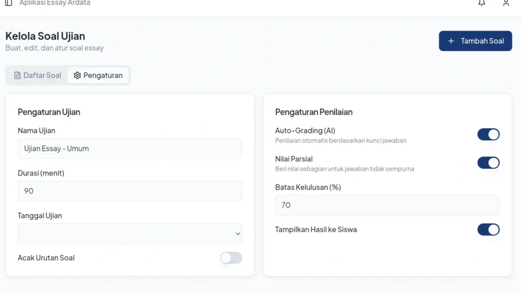Jasa Pembuatan Aplikasi Tes Essay Uraian pengaturan ujian