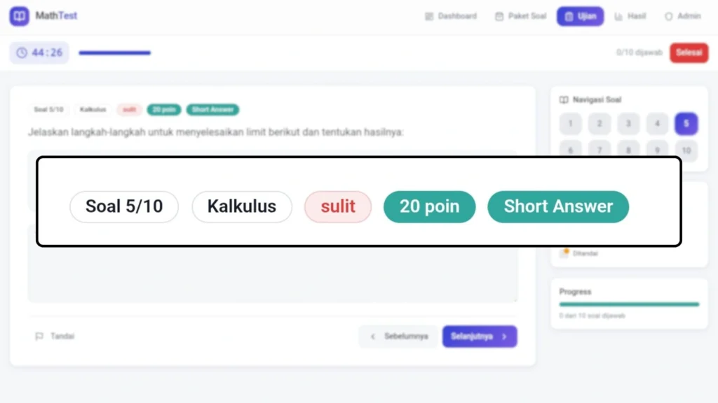 Jasa Pembuatan Aplikasi Tes Matematika pengaturan bobot nilai