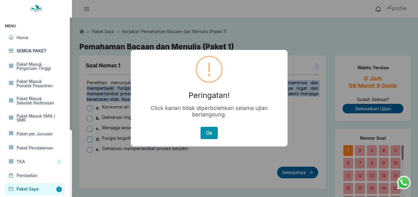 Jasa Pembuatan Sistem Ujian Berbasis SEB fitur anti klik kanan